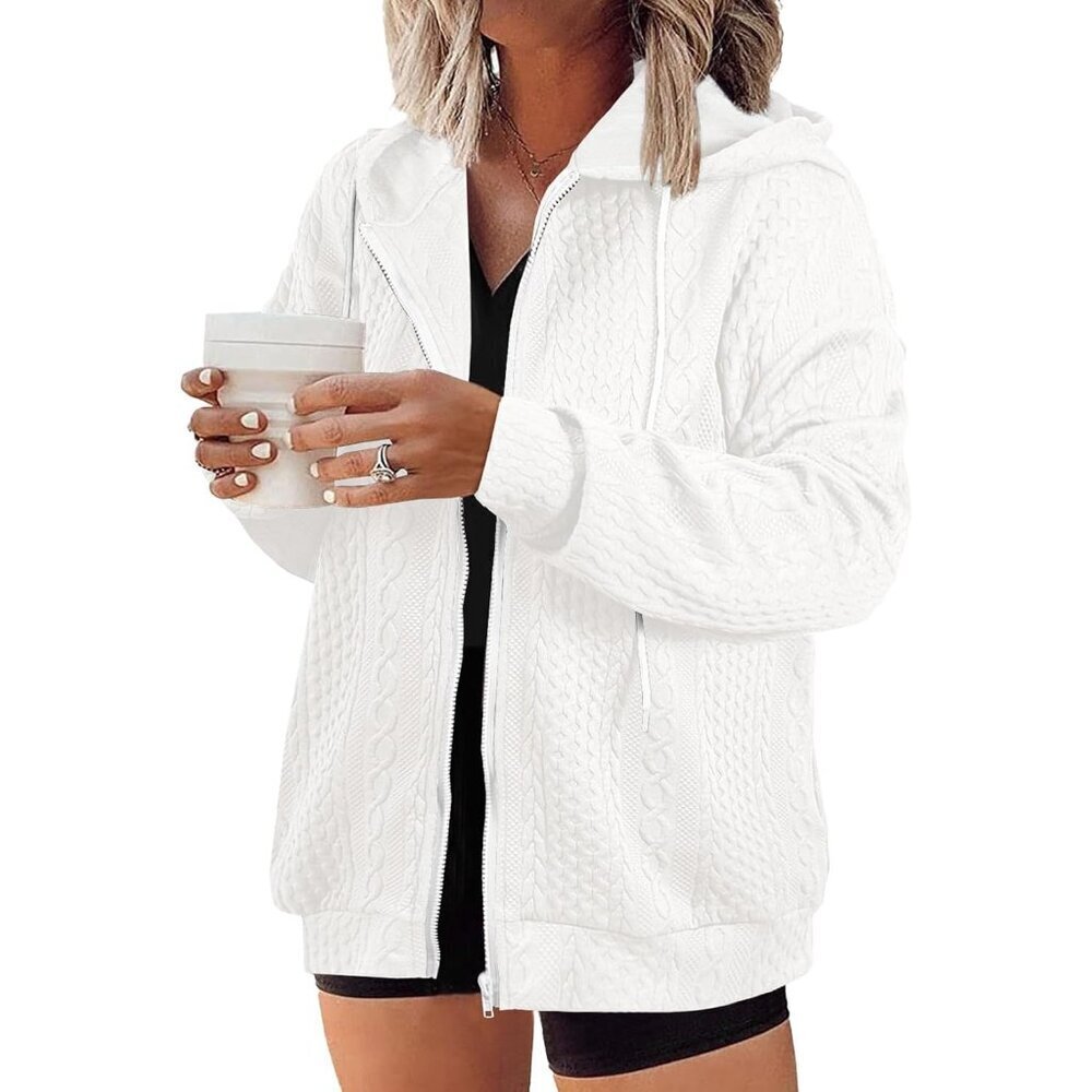 Plus Size Women's Hoodie Sweatshirt Long Sleeve Full-Zip Pocket Casual Wear